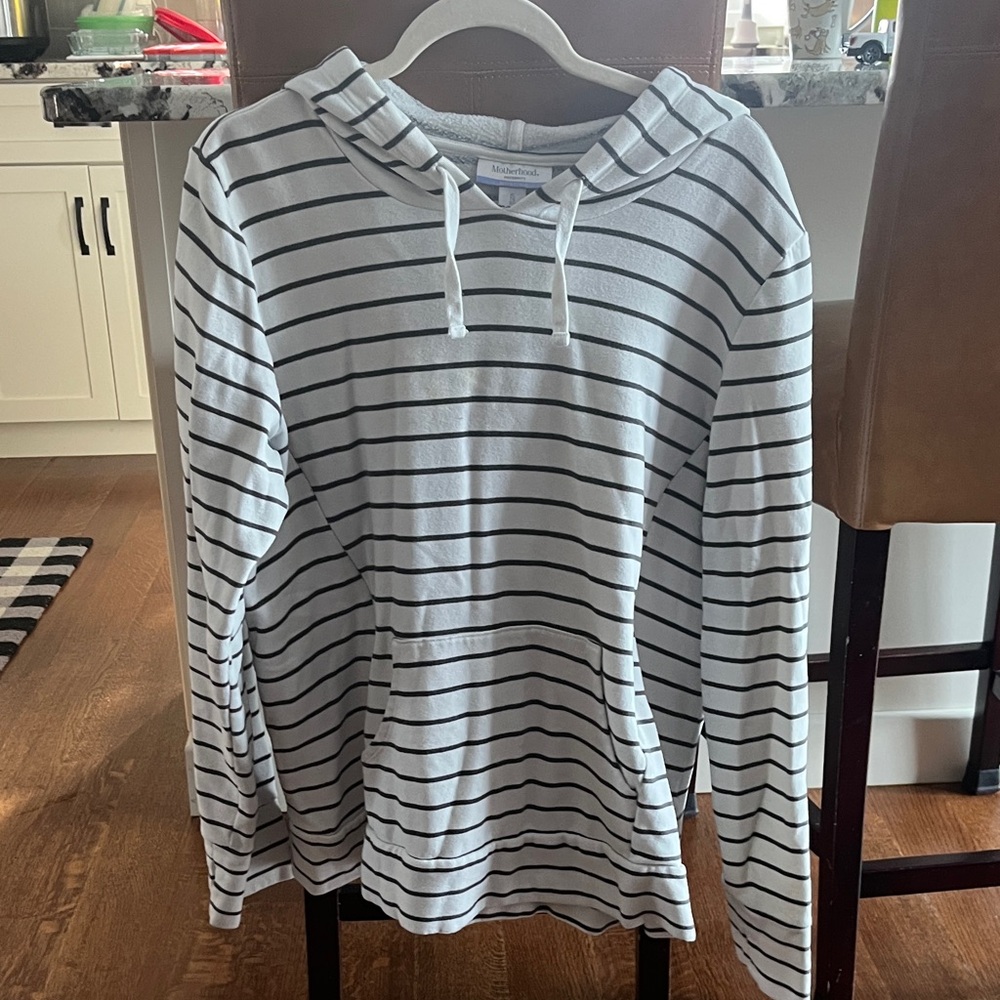 Motherhood Maternity Black and White Striped Hoodie